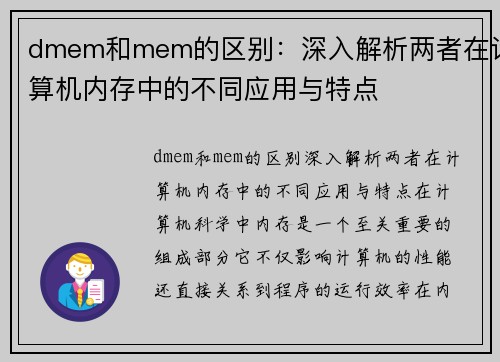 dmem和mem的区别：深入解析两者在计算机内存中的不同应用与特点